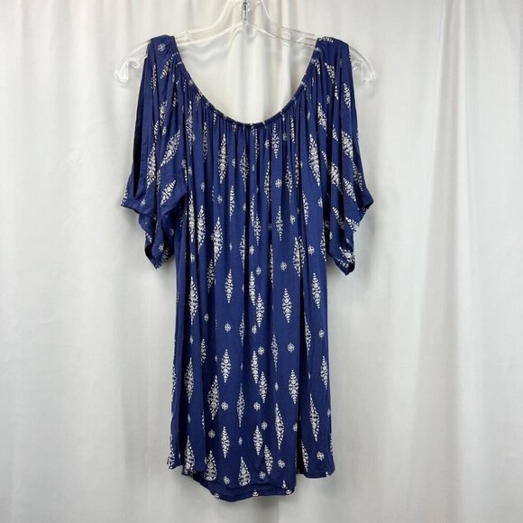 Lane Bryant Cold Shoulder Short Sleeve Blouse Blue/White Womens Size 14/16 - Picture 7 of 8